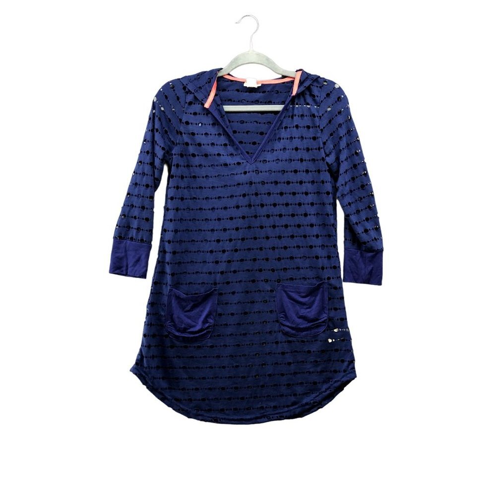 Akini Womens Blue Mesh Ventilated Active Hoodie Size XS Top V-neck Pullover